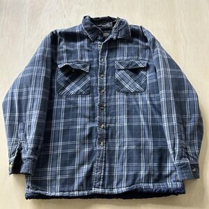Vintage David Taylor Shirt Jacket Mens Medium Blue Plaid Quilted Lined Flannel